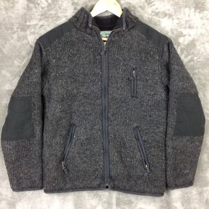 Vtg Laundromat Wool Sweater Mens Medium Elbow Patch Full Zip Jacket 90s
